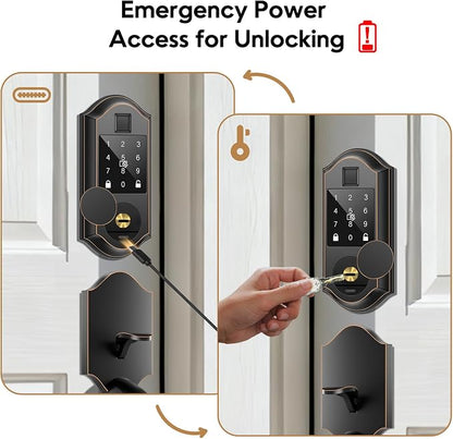 Smart Door Lock Set, Fingerprint Keyless Entry Door Lock with Interior Knob, Smart Locks for Front Door -APP Control, Front Door Lock Set with Keypad and Deadbolt, Auto-Lock, Oil Rubbed Bronze