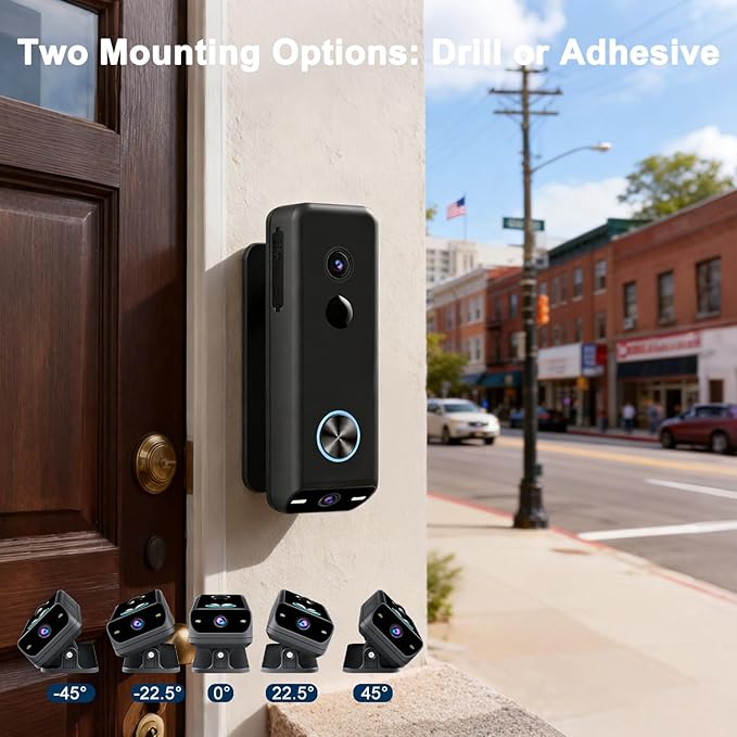 Doorbell Camera Wireless ,2K HD Dual Cameras &Head-to-Toe View ,Battery Powered/Wired Video door bell with Chime,No Subscription,Delivery Guard,Motion Detection,Works with Alexa&Google(Only 2.4G WIFI)