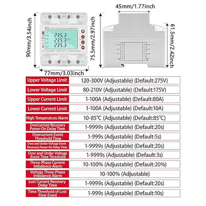 3 Phase AC380V 100A Tuya WiFi Smart Bi-Directional Energy Power kWh Meter Over Under Voltage Current Protector Relay Switch Current Limit Phase Squence Protector Voice Remote Control for Smart Home