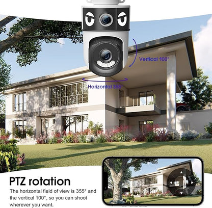 H4 Dual-Lens PTZ WiFi 1080P Home Security Camera, 24/7 Recording IP65 Waterproof Indoor&Outdoor Camera with Motion Detection, Two-Way Audio, Color Night Vision & Cloud Storage