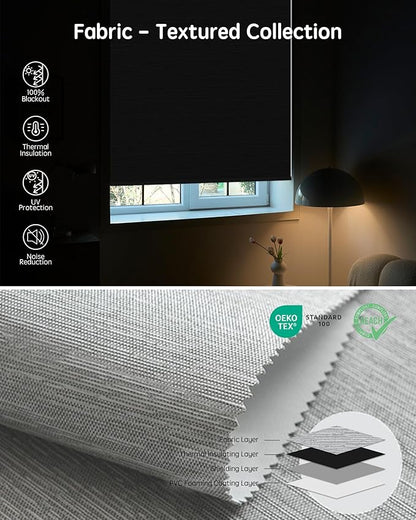 Yoolax Motorized Blinds with Remote, 100% Blackout Smart Roller Shades Work with Alexa, Google, Apple Homekit, Custom Automatic Shades with Voice Control for Bedroom Office (Foggy Gray)