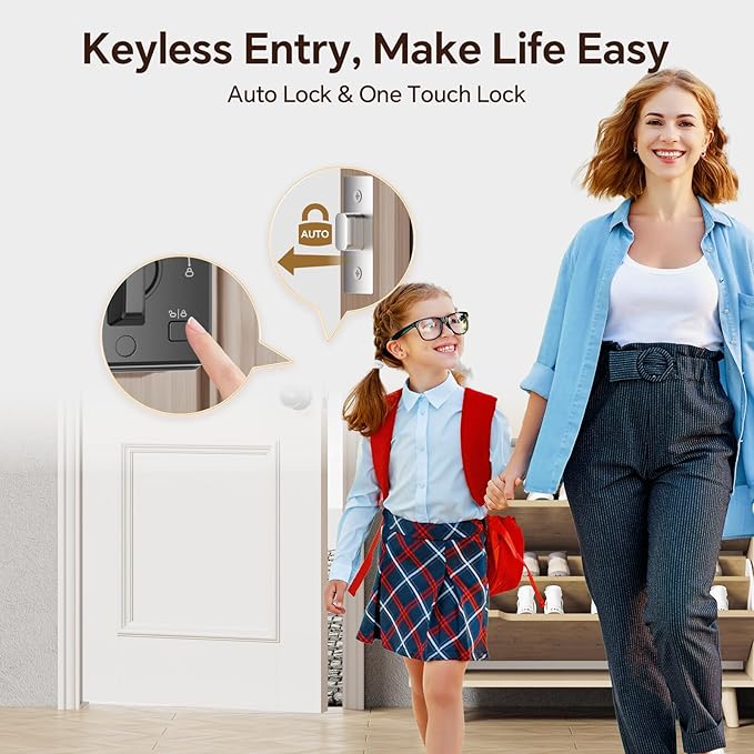Ulecoce Keyless Entry Door Lock Set WiFi Smart App Control Door Lock for Front Door Keypad Deadbolt with 2 Knobs Auto Lock One Time Codes Easy Install, Black