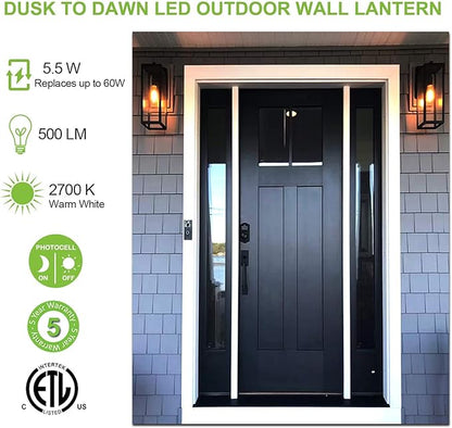 hykolity Large Size Dusk to Dawn Outdoor Wall Lanterns, 18 Inch Outdoor Wall Light Fixtures, Matte Black Porch Lights, Exterior Wall Lighting, Architectural Outdoor Sconces, ETL Listed, 2 Pack