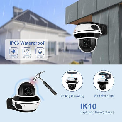 Anpviz UltraHD 4K 8MP PTZ POE IP Camera Outdoor with 5X Optical Zoom, 1/2.8" Sensor Dome Security IP Camera, Two-Way Audio, Human Vehicle Detection, 512GB SD Slot, 100ft IR Night Vision (U Series)