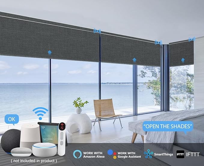Bringnox Motorized Blinds with Remote,100% Blackout Smart Roller Blinds Compatible with Google Home and Alexa Via HUB,and Motorized Window Blinds Customized