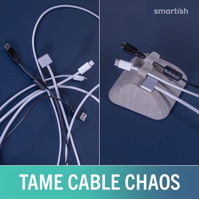 Smartish Magnetic Cord Holder, Cable Wrangler, Nightstand & Desk Organizer | Holds 5 Cords, 2 Cable Clips, Weighted Base, Charger Keeper, Phone Charging Cable Management, Home Office Accessories, Beige