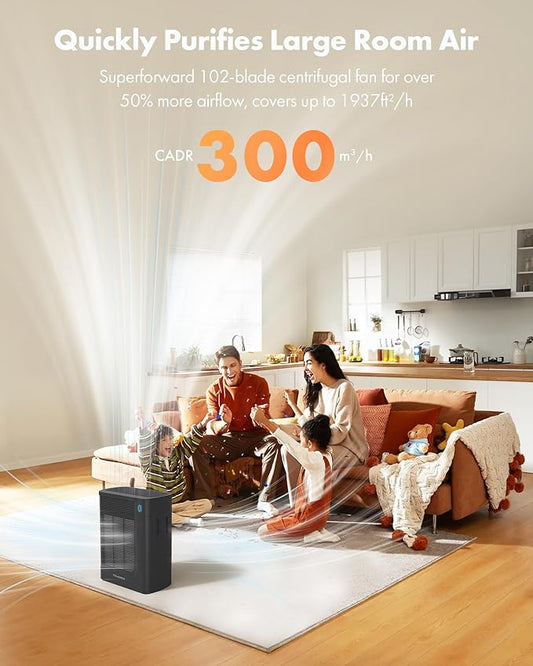 T356 New Black Air Purifier for Home Large Room Bedroom Up to 1937 Ft² in 1 Hr With Double-sided Air Inlet, Air Quality and Light Sensors, HEPA Sleep Mode for Allergies, Dust, Smoke, Pet Hair