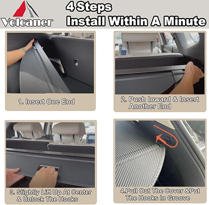 Cargo Cover Compatible with Honda Passport 2025 Accessories 2024 2023 2022-2019,Carbon Fiber Texture Retractable Trunk Cover Organizer Security Shielding Shade Tonneau Cover