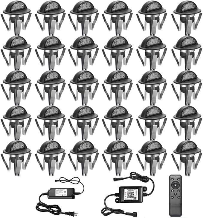Sumaote WiFi Deck Lights Kit, 30pcs Φ1.38 RGB Half Moon Low Voltage Recessed Deck Lights Smartphone APP Control LED Steps Lighting Waterproof Outdoor Yard Path Stair Landscape Decor, Black