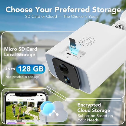 GNCC Solar Security Camera Outdoor, 2.4 & 5GHz WiFi Outdoor Security Camera 4MP Solar Powered WiFi Camera with Color Night Vision, Spotlight, PIR Motion Detection, Easy to Install, SD/Cloud Storage