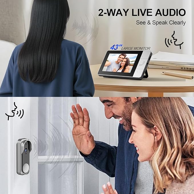 Wireless Video Doorbell, 130° Wide Angle, Infrared Night Vision, Two-Way Audio, No WiFi Needed, Supports Local SD Card Recording