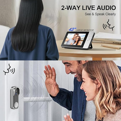 Wireless Video Doorbell, 130° Wide Angle, Infrared Night Vision, Two-Way Audio, No WiFi Needed, Supports Local SD Card Recording