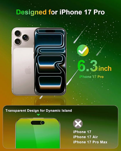 For iPhone 17 Pro Privacy Screen Protector [Auto Dust Install] 6.3 inch Tempered Glass Full Coverage Anti-Blue Light Anti Spy No-Bubble Gradient Green Easy Installation[HD Clarity]