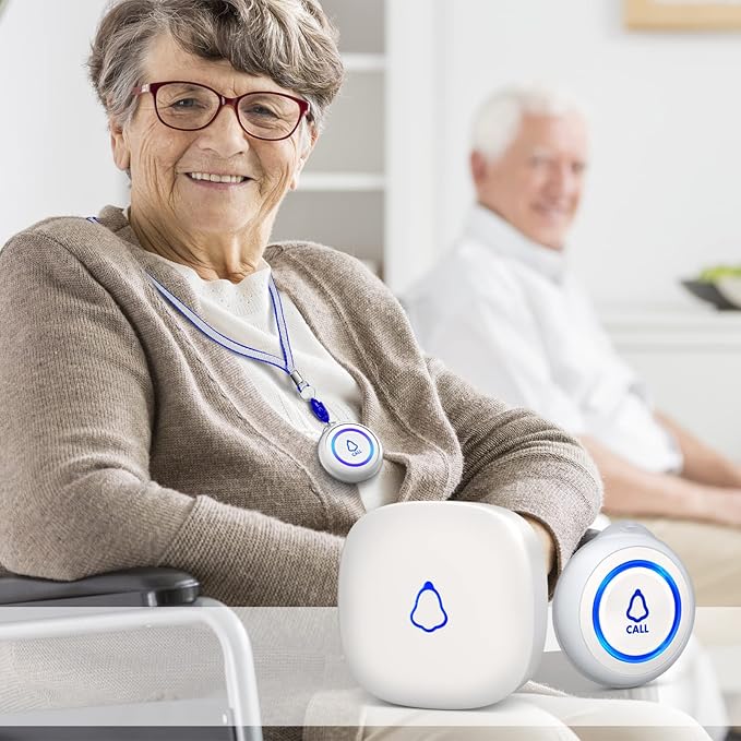 Wireless Caregiver Pager, Medical Alert Systems with 2 Call Buttons and 1 Receiver for Seniors/Elderly at Home, Emergency Panic SOS Call Bell, Nurse Calling & Patient Assistance Alert