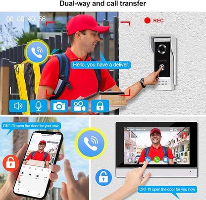 YiToo 7" Wired Video Door Phone Intercom System 1080P Indoor Monitor Touch Screen with HD Infrared Outdoor Doorbell WiFi Tuya APP Connection for Villa Home Office Apartment