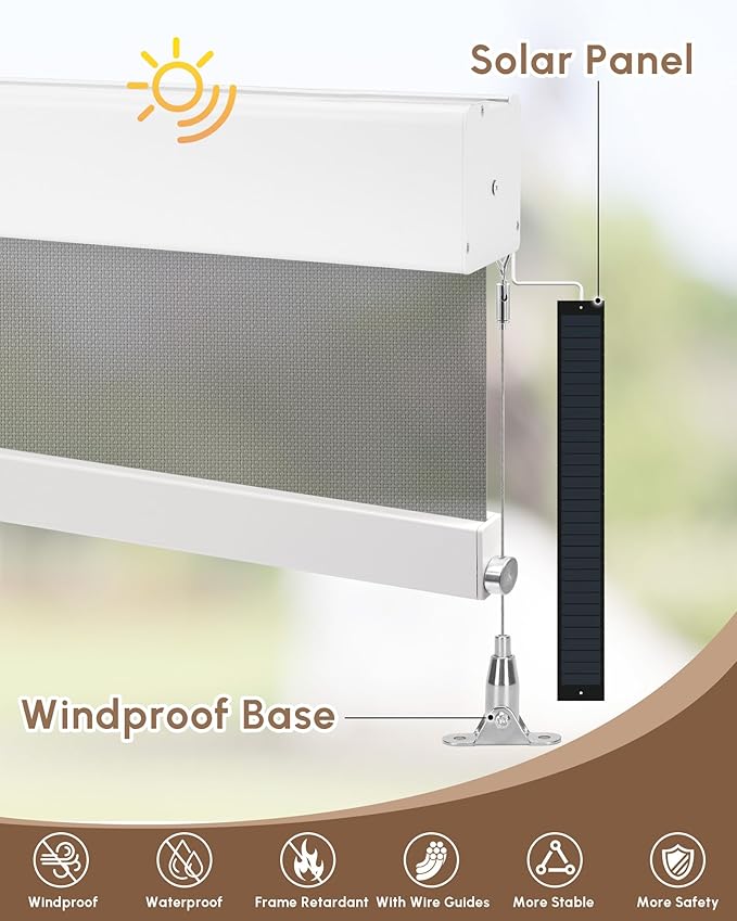 Kincmo Motorized Outdoor Shades for Patio Porch, Custom Outdoor Motorized Blinds with Remote, Waterproof & Windproof Patio Shades Work with Apple Homekit,Alexa,Google (5% Openness Grey)