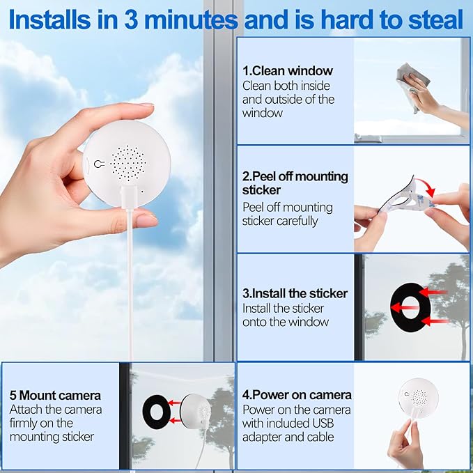 4MP Window Camera for Home Security, WiFi Home Surveillance Camera with Color Night Vision, Motion Detection, 2-Way Audio, AI Human Detection, Easy Mount Indoor Window Cam for Home Monitoring