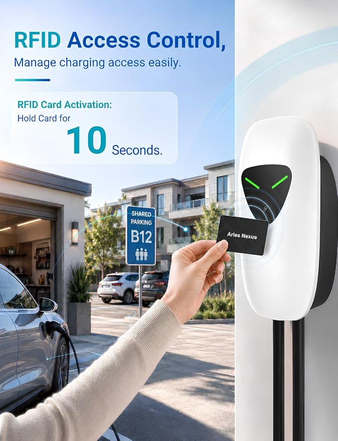 48A Level 2 EV Charger Station Hardwired, J1772 240V 11.5kW WiFi App 25ft | Garage Home Driveway EV Charger,2.4GHz Smart Control,RFID Access,Indoor Outdoor Installation,UL ETL FCC Certified,Overheat