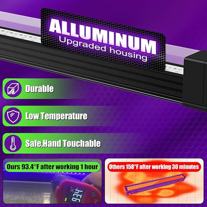 Rechargeable Black Light Bar 2 Packs, Battery Powered Black Lights for Glow Party, Cordless UV Strip Lights with On/Off/Dimma/Flash Switch, for Classroom, Neon,Uranium glass,Paint, Poster,Stage