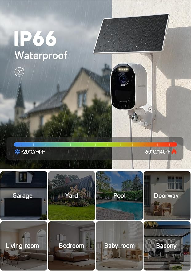 Solar Wireless Security Camera System, 4MP Battery Powered 2-Camera Kit with 7" Touchscreen Monitor, Motion Detection Auto Full-Screen Zoom, Color Night Vision, Compatible with Alexa