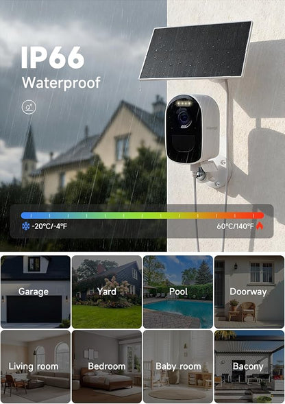 Solar Wireless Security Camera System, 4MP Battery Powered 2-Camera Kit with 7" Touchscreen Monitor, Motion Detection Auto Full-Screen Zoom, Color Night Vision, Compatible with Alexa