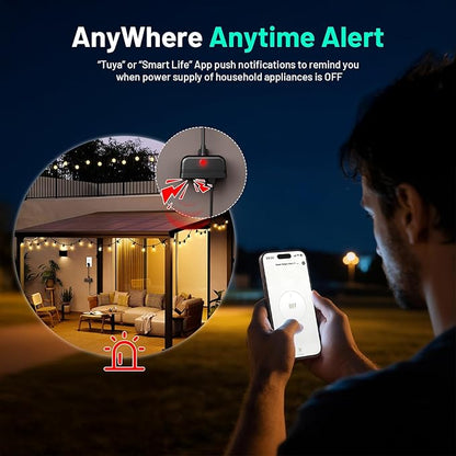 Power Failure Alarm WiFi, Outdoor Power Outage Alarm with App Alert & Loud 110dB, Smart Power Outlet Alarms for Freezer, Sump Pump, Auto Drip Irrigation, Greenhouse, Pond Pump