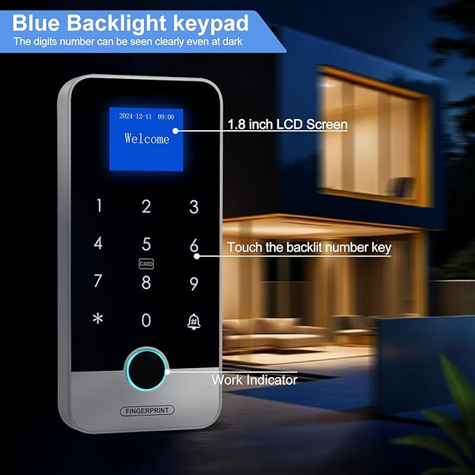 Waterproof Smart Home Security Systems Fingerprint,Password,Tuya Remote Unlock,IC Keychain Multiple Methods，with Door Switch,Power Supply DC 12V,(Electric Lock)