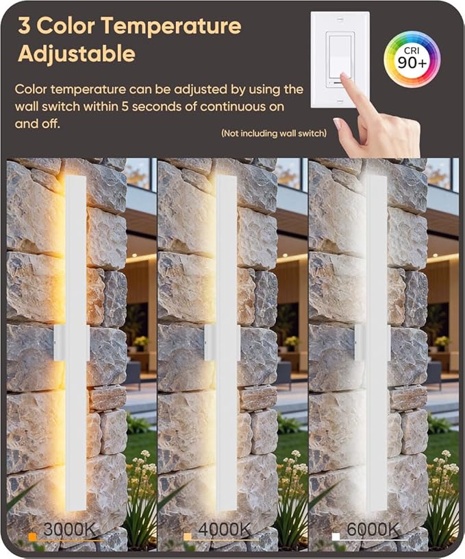 Aipsun 2 Packs Outdoor Wall Sconce, 3000K 4000K 6000K, 39.4in Modern White Exterior Light, Long LED Linear Wall Light Outside Lighting for Entrance, Hallway, Garage, Porch(3CCT)