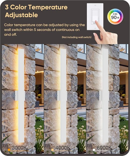 Aipsun 2 Packs Outdoor Wall Sconce, 3000K 4000K 6000K, 39.4in Modern White Exterior Light, Long LED Linear Wall Light Outside Lighting for Entrance, Hallway, Garage, Porch(3CCT)