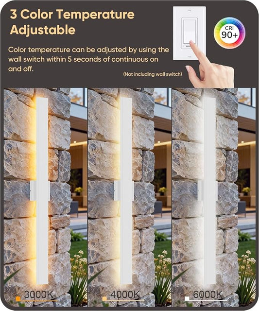 Aipsun 2 Packs Outdoor Wall Sconce, 3000K 4000K 6000K, 39.4in Modern White Exterior Light, Long LED Linear Wall Light Outside Lighting for Entrance, Hallway, Garage, Porch(3CCT)