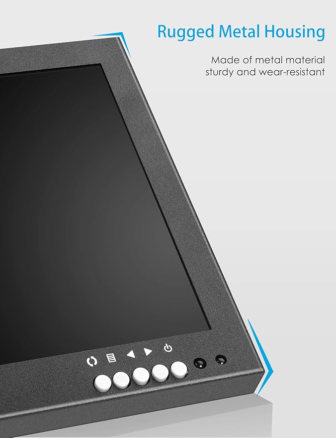 12" Mini Security Monitor, IPS 1366x768 Metal Screen, HDMI/VGA/AV/BNC/USB Input, Built-in Speakers & Remote, Small Monitor for CCTV Surveillance and Security Systems