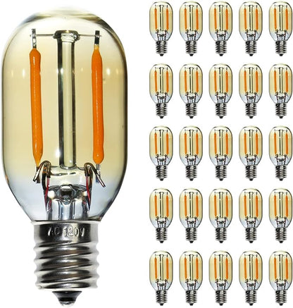 25 Pack T22 LED Night Light Bulbs, E12 Candelabra Bulb 10 Watt Equivalent, 10000+ Hours 2200K Amber Warm Light Bulb, 1W Low Wattage Replacement Bulbs for Salt Lava Lamp Decorative String Lights