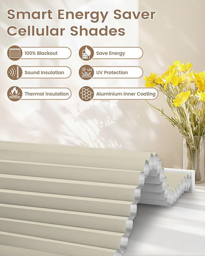 Kincmo Motorized Cellular Shades, Custom Motorized Blinds with Remote, Cordless Smart Electric Honeycomb Blinds Work with Apple HomeKit, Alexa, Google (100%-Blackout-Single-Cell Beige)