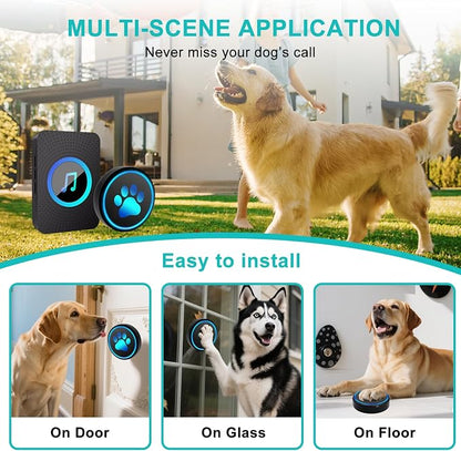 Dog Door Bell for Potty Training, Smart Wireless Doggie Doorbell to Go Outside, 1000 Feet Long Range with IP65 Waterproof Super-Light Touch Button, 60 Melodies & Adjustable Volume (1Black)
