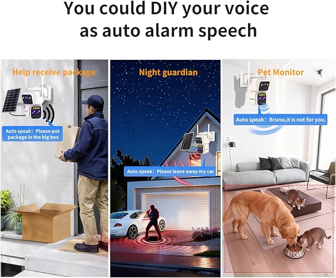 Triple-Lens Solar Security Cameras Wireless Outdoor, 360 PTZ Cameras for Home Security with 10x Hybrid Zoom, 5G/2.4G WiFi, No Month Fee, PIR Alarm, Full Color Night Vision, Two-Way Audio, IP65