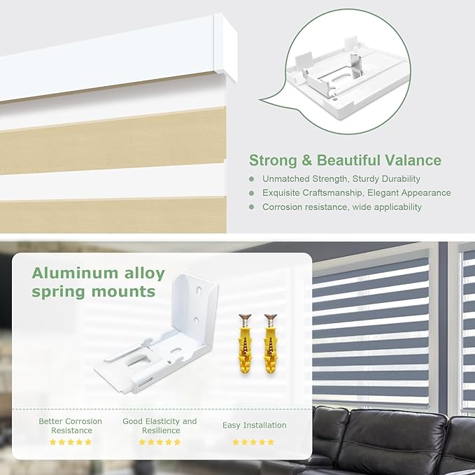 MING CHEN Motorized Blinds with Remote, Built-in Rechargeable Smart Blinds, Custom Size Electric Zebra Shades Compatible with Alexa Google (95% Shading Luxurious Champagne)