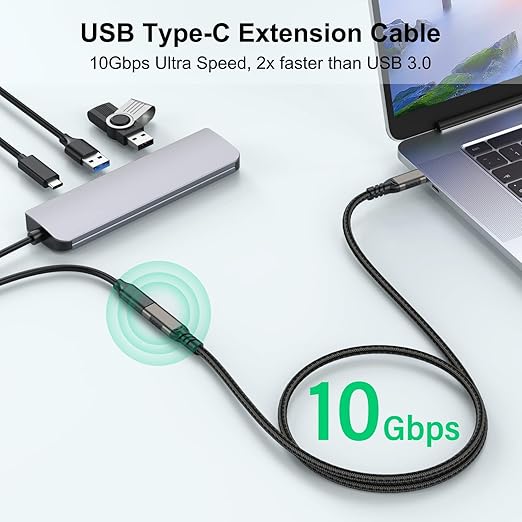 USB C Extension Cable 3.3ft USBC Male to Female Cord Support 4K Video Output, Fast Charge 100W, Data Transfer 10Gbps, USB 3.2 Gen 2 Extender for Thermal Camera, Monitor,Phone, KKY, SSD,Switch,Dock