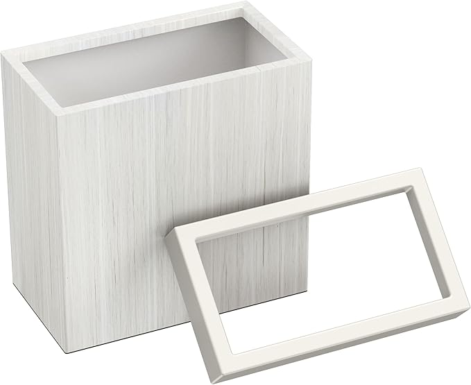 Gatco Small Bathroom Trash Can with Lid, Rectangle 3 Gallon Wastebasket, Under Sink, White Oak with Matte White, for Bathroom, Bedroom, Office (1943W)