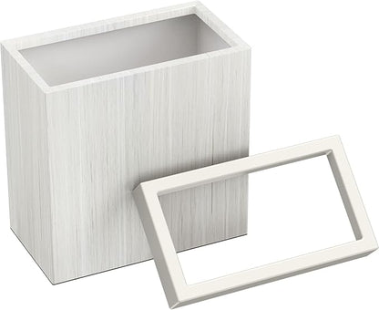 Gatco Small Bathroom Trash Can with Lid, Rectangle 3 Gallon Wastebasket, Under Sink, White Oak with Matte White, for Bathroom, Bedroom, Office (1943W)