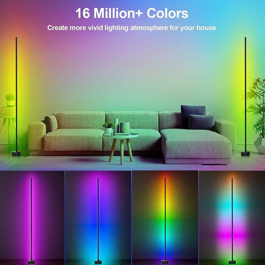 Miortior Corner Floor Lamp LED, 2-Pack Smart Corner Lamp for Living Room | App/Remote/Button Control, Music Sync, Dimmable 16 Million DIY Colors & 68+ Scene for Living Room, Bedroom, Gaming Room