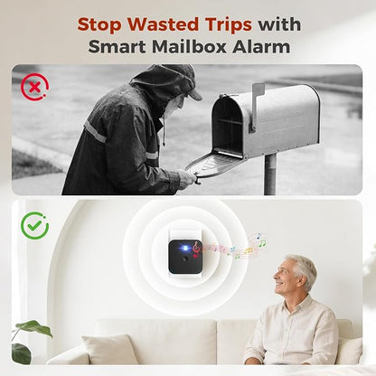 Smart Mailbox Alarm, WiFi Wireless Mailbox Sensor Long Range Mail Alert System with Real-time App Notifications with LED Light and Sound Reminders for Delivered Mail