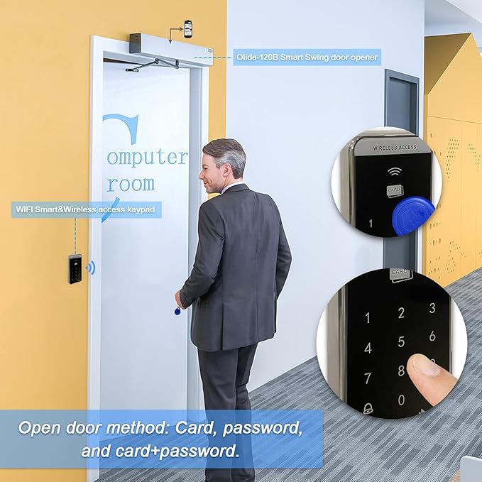 Olideauto Smart Home Door Opener WiFi Phone APP Remote Control Automatic Swing Door,Compatible with Alexa,Google Home,Voice Control Access with Wireless Access Keypad,Electric Strike,Receiver