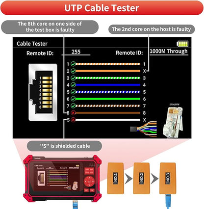Rsrteng CCTV Tester Monitor Auto HD Coaxial Camera Tester 4K 8MP TVI/CVI/AHD/CVBS Video Monitor 5 inch TFT-LCD Screen Support Cable Tester, HD VGA Input PTZ Control RS485 OSD Menu DC12V Power Output