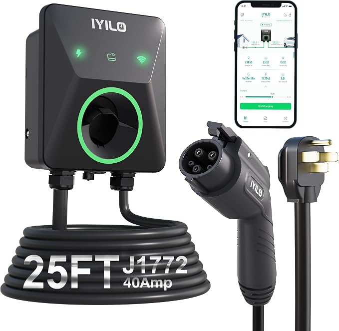Level 2 EV Charger, 40Amp/9.6KW/240V, NEMA 14-50P, Wi-Fi(2.4 GHz)