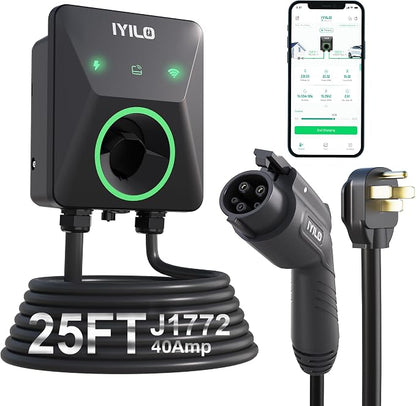 Level 2 EV Charger, 40Amp/9.6KW/240V, NEMA 14-50P, Wi-Fi(2.4 GHz)