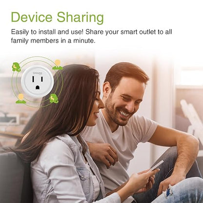 GHome Smart Plug Mini, WiFi Smart Outlet Plug Compatible with Alexa and Google Home, Timer Outlet with APP Control, Smart Plugs Only Supports 2.4GHz Network, No Hub Required, ETL FCC Listed, White