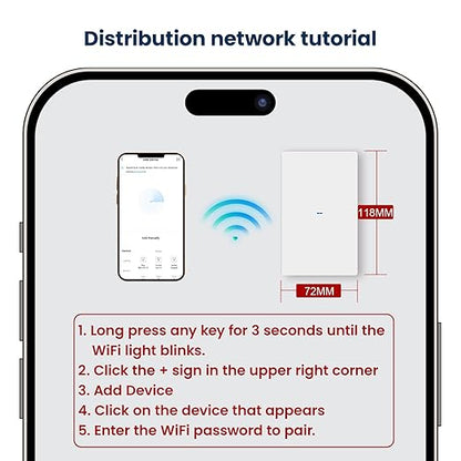 Smart Light Switch Need Neutral Wire,FCC Certified,2.4GHz WiFi Push Button Switch Compatible with Alexa,APP Control Compatible with Tuya/Smart Life,White 1 Gang