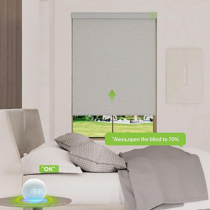Motorized Blinds with Remote，100% Blackout Smart Blinds Motorized Roller Shades Compatible with Alexa Automatic Blinds for Windows Electric Window Blinds Customized Size Starlight Grey