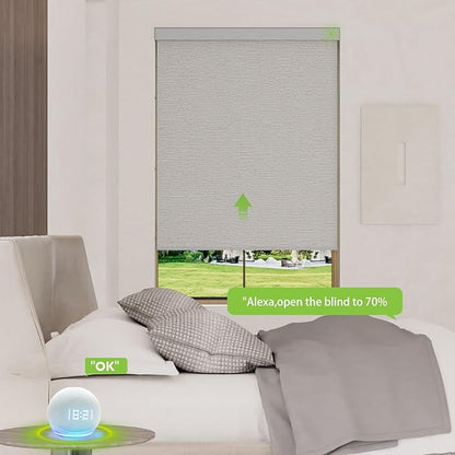 Motorized Blinds with Remote，100% Blackout Smart Blinds Motorized Roller Shades Compatible with Alexa Automatic Blinds for Windows Electric Window Blinds Customized Size Starlight Grey