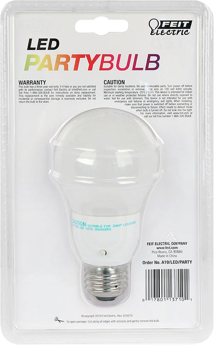 Feit Electric A19 LED Color Changing Bulb, 6 Fun Effects, Smooth Transitions & Flashing Modes, 100,000 Hours Lifespan, Ideal Indoor & Outdoor Party Lighting, A19/LED/PARTY